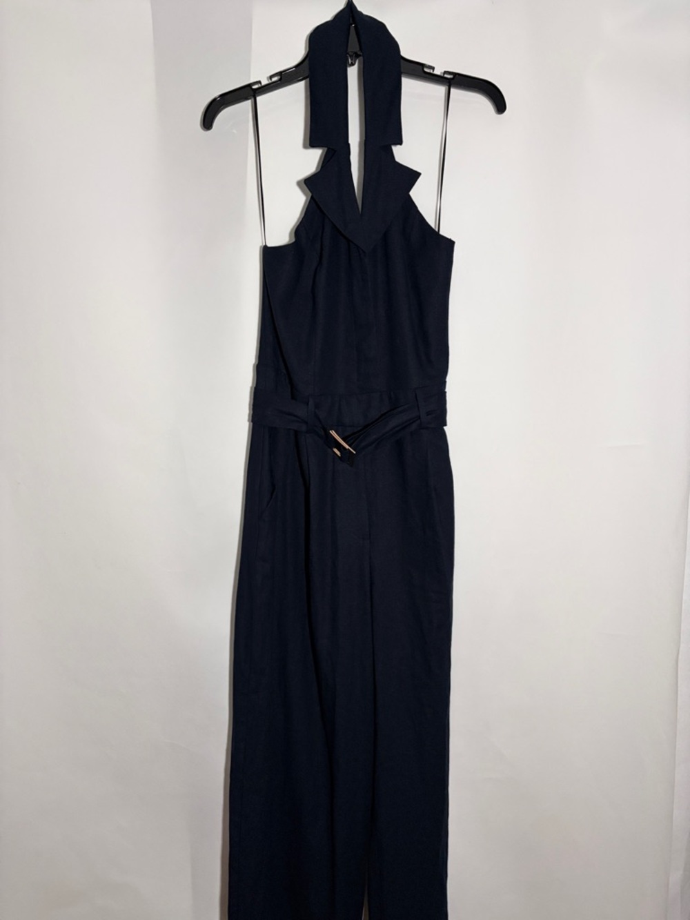 Zara NEW Navy Linen Halter Jumpsuit with Belt